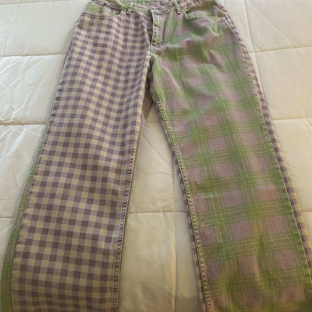 Free People Lavender and Green Plaid Jeans - Picture 2 of 4